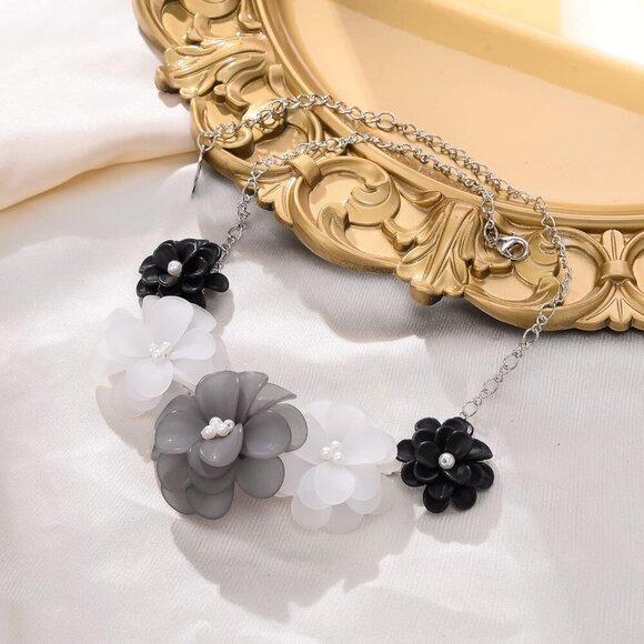 🆕 Women Black Flower Collar Necklace Summer Holiday Floral Costume Jewelry Gift - Picture 6 of 6